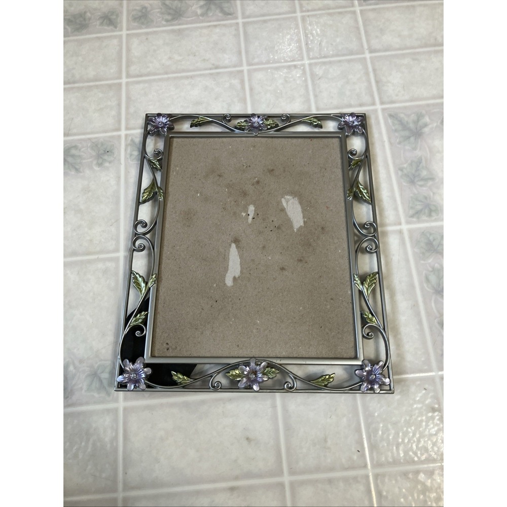 Picture Frame no glass Flowers Vine Purple And Green Pewter 10 X 12 Whimsigoth